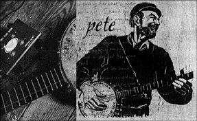 Woodcut of Pete and banjo